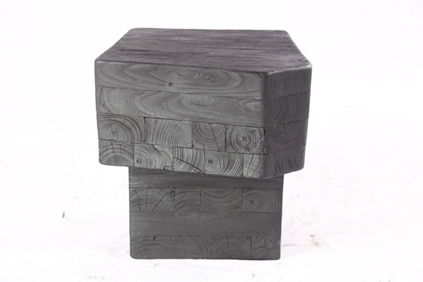 16” Black Sculptural Teak Block Accent Table - Dyag East