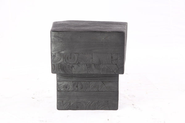 16” Black Sculptural Teak Block Accent Table - Dyag East