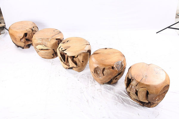 18” Round Organic Teak Root Side Table - Set of 5 - Dyag East