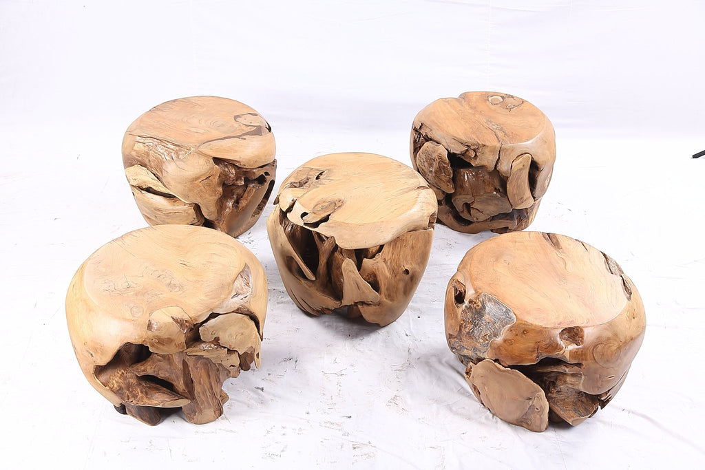 18” Round Organic Teak Root Side Table - Set of 5 - Dyag East