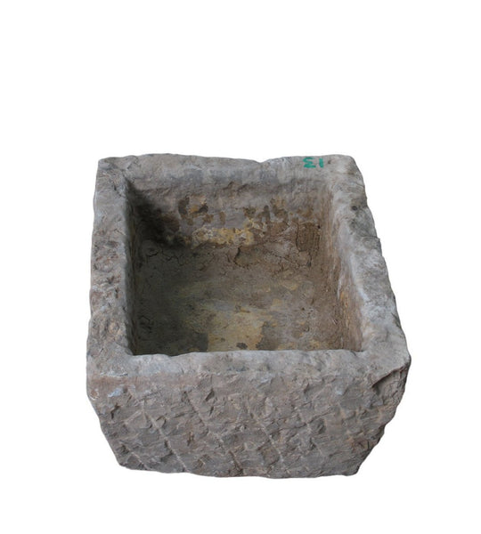 19" Inch Long Hand Chiseled Stone Trough 24 - 13 - Dyag East