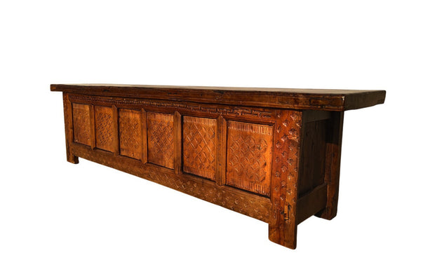 19th Century Chinese Carved Poplar 6 Door Sideboard - Dyag East
