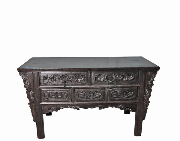 19th Century Hand Carved Drawers Antique Chinese Center Table - Dyag East
