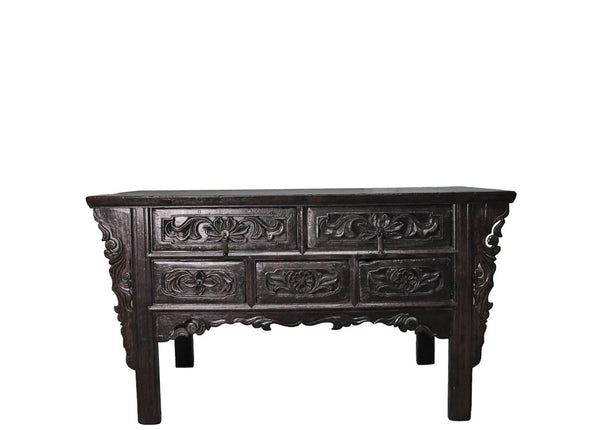 19th Century Hand Carved Drawers Antique Chinese Center Table - Dyag East