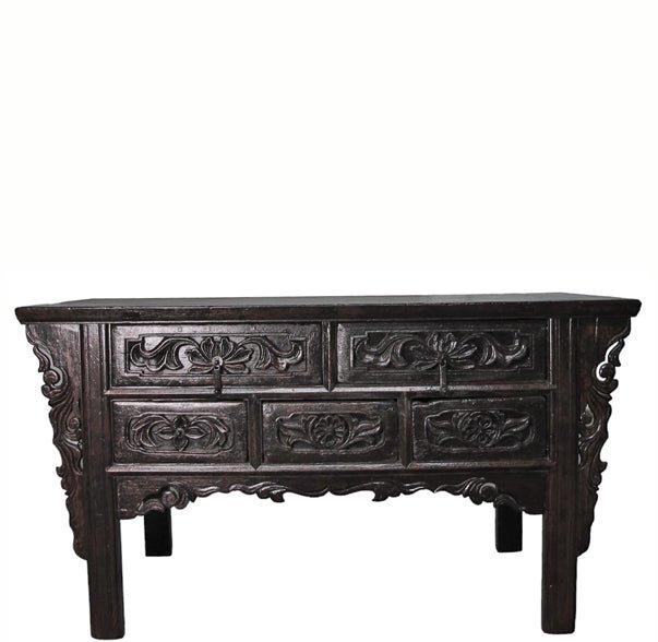 19th Century Hand Carved Drawers Antique Chinese Center Table - Dyag East