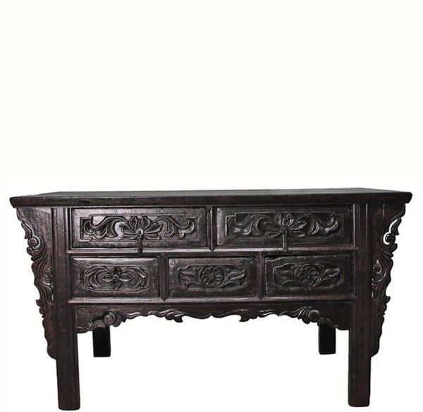 19th Century Hand Carved Drawers Antique Chinese Center Table - Dyag East