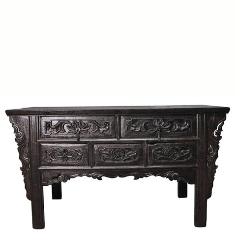 19th Century Hand Carved Drawers Antique Chinese Center Table - Dyag East