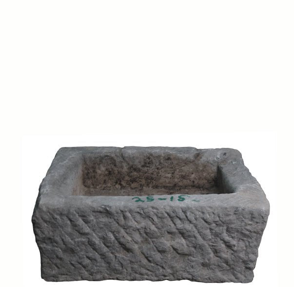 21" Inch Long Hand Chiseled Stone Trough 24 - 15 - Dyag East