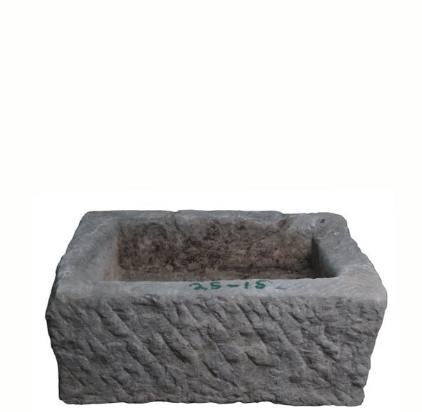 21" Inch Long Hand Chiseled Stone Trough 24 - 15 - Dyag East