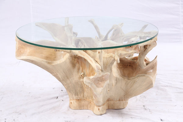 32” Inch Diameter Sculptured Teak Root Round Coffee Table 221 - Dyag East