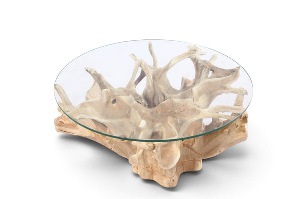 32” Inch Diameter Sculptured Teak Root Round Coffee Table 221 - Dyag East