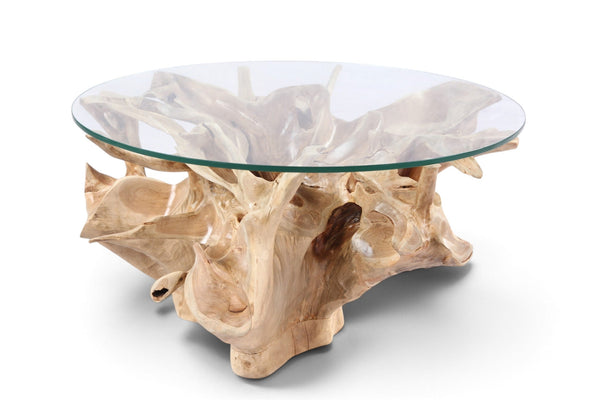 32” Inch Diameter Sculptured Teak Root Round Coffee Table 221 - Dyag East