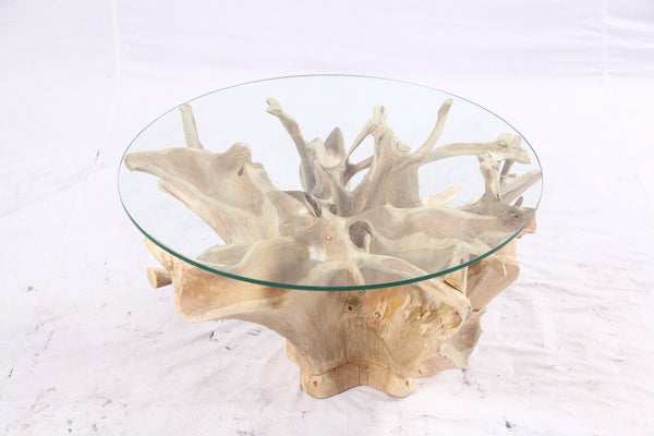 32” Inch Diameter Sculptured Teak Root Round Coffee Table 221 - Dyag East