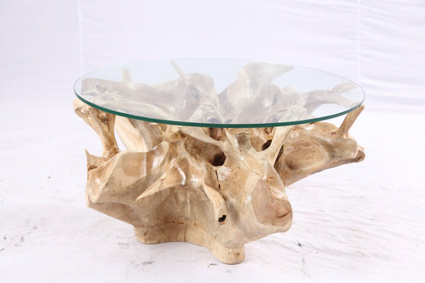 32” Inch Diameter Sculptured Teak Root Round Coffee Table 221 - Dyag East