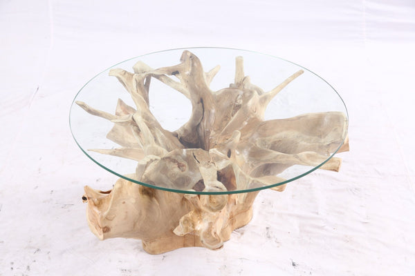 32” Inch Diameter Sculptured Teak Root Round Coffee Table 221 - Dyag East