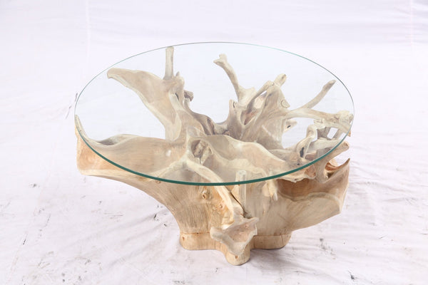 32” Inch Diameter Sculptured Teak Root Round Coffee Table 221 - Dyag East