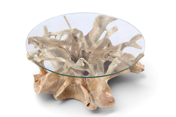 32” Inch Diameter Sculptured Teak Root Round Coffee Table 221 - Dyag East