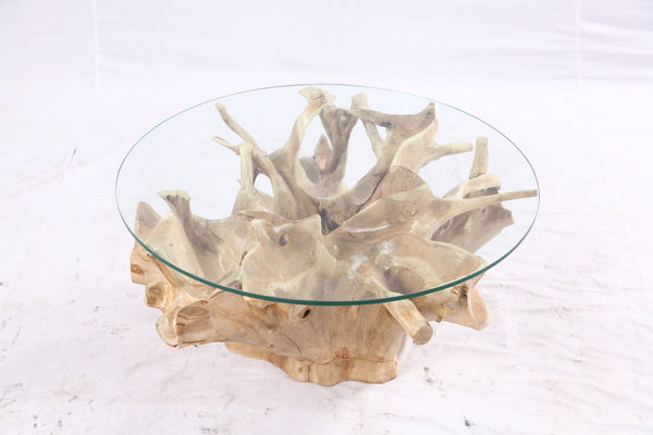32” Inch Diameter Sculptured Teak Root Round Coffee Table 221 - Dyag East