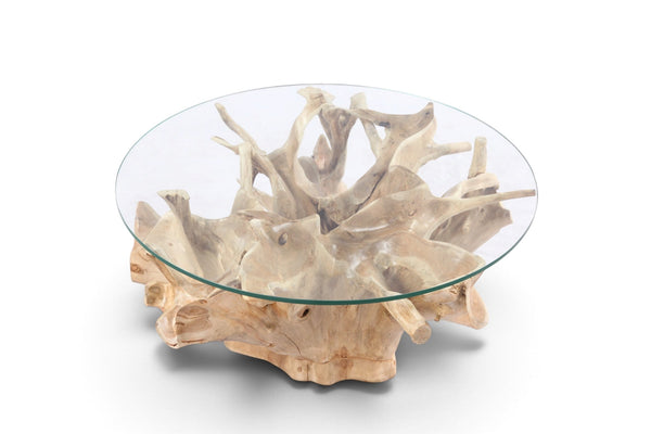 32” Inch Diameter Sculptured Teak Root Round Coffee Table 221 - Dyag East