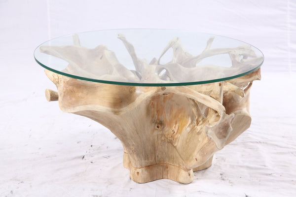 32” Inch Diameter Sculptured Teak Root Round Coffee Table 221 - Dyag East