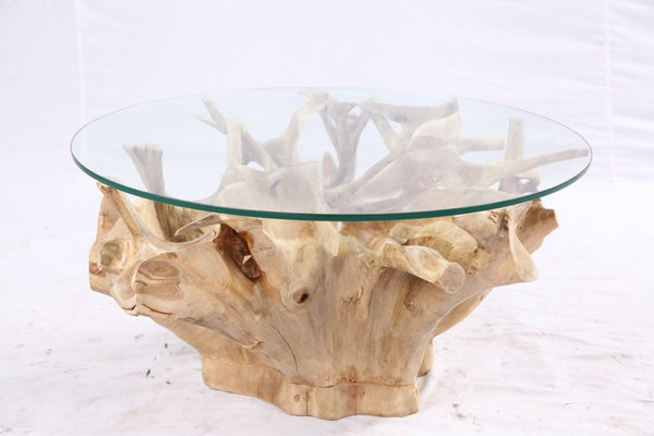 32” Inch Diameter Sculptured Teak Root Round Coffee Table 221 - Dyag East