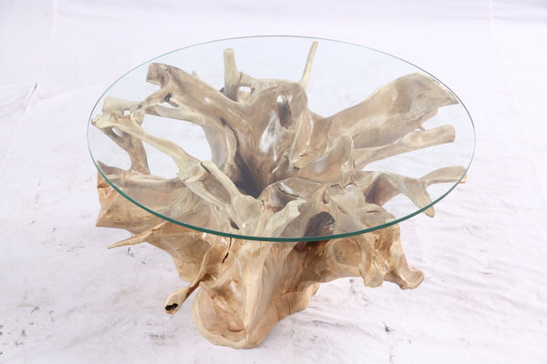 32” Inch Diameter Sculptured Teak Root Round Coffee Table 221 - Dyag East