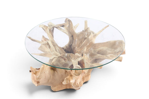 32” Inch Diameter Sculptured Teak Root Round Coffee Table 221 - Dyag East