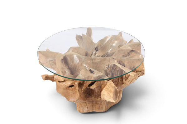 32” Inch Diameter Sculptured Teak Root Round Coffee Table 222 - Dyag East