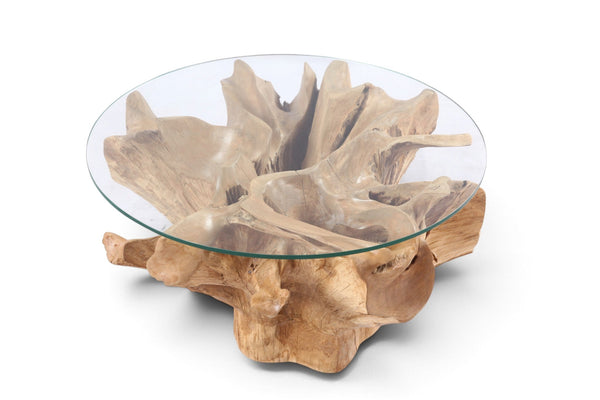 32” Inch Diameter Sculptured Teak Root Round Coffee Table 222 - Dyag East