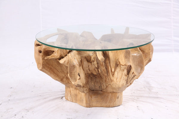 32” Inch Diameter Sculptured Teak Root Round Coffee Table 222 - Dyag East