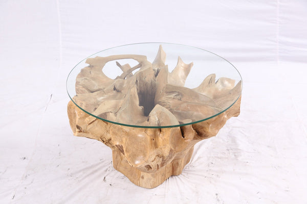 32” Inch Diameter Sculptured Teak Root Round Coffee Table 222 - Dyag East