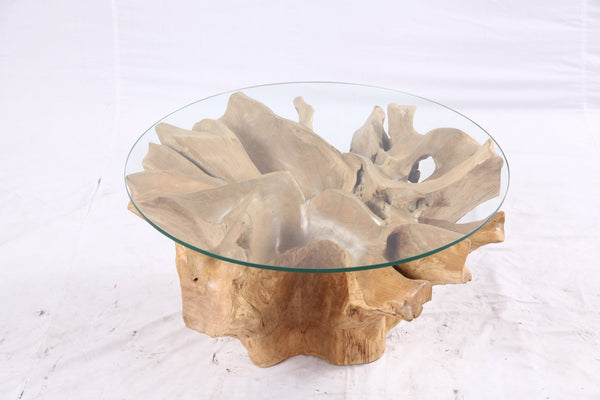 32” Inch Diameter Sculptured Teak Root Round Coffee Table 222 - Dyag East