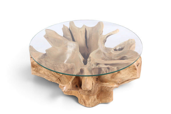 32” Inch Diameter Sculptured Teak Root Round Coffee Table 222 - Dyag East