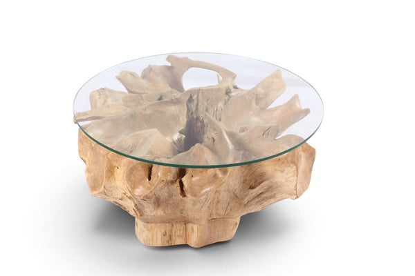 32” Inch Diameter Sculptured Teak Root Round Coffee Table 222 - Dyag East
