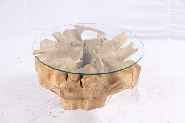 32” Inch Diameter Sculptured Teak Root Round Coffee Table 222 - Dyag East