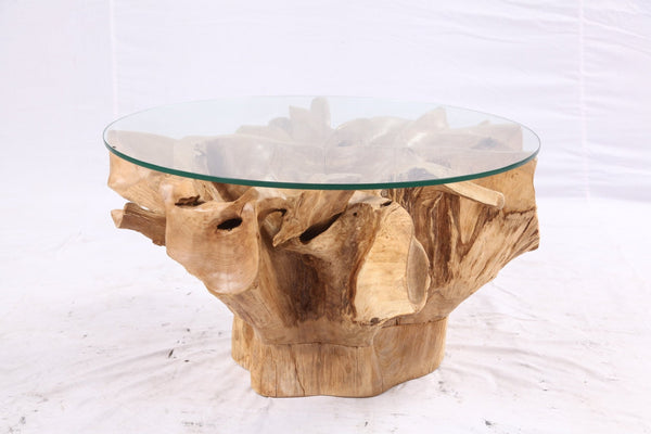 32” Inch Diameter Sculptured Teak Root Round Coffee Table 222 - Dyag East