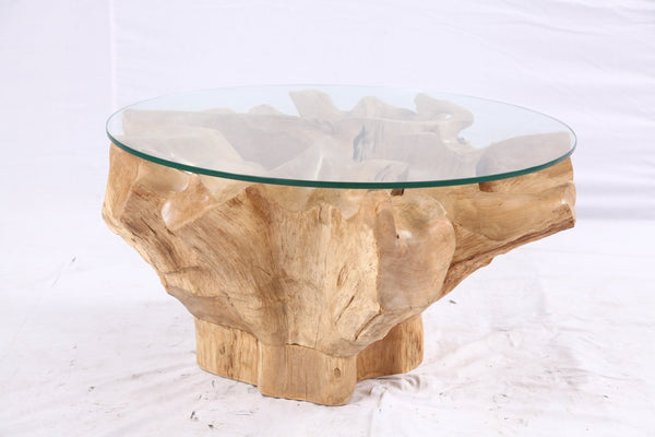 32” Inch Diameter Sculptured Teak Root Round Coffee Table 222 - Dyag East
