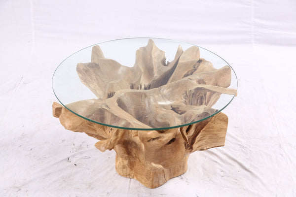 32” Inch Diameter Sculptured Teak Root Round Coffee Table 222 - Dyag East