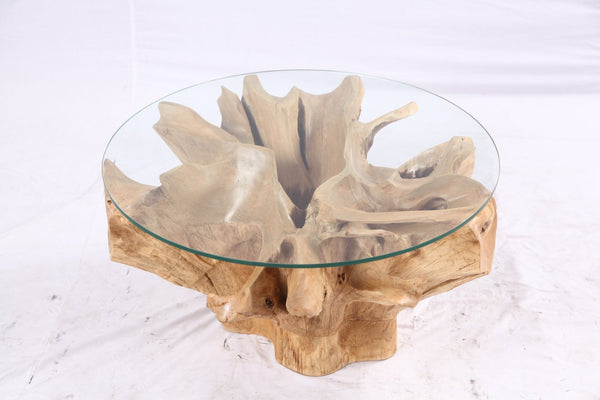 32” Inch Diameter Sculptured Teak Root Round Coffee Table 222 - Dyag East