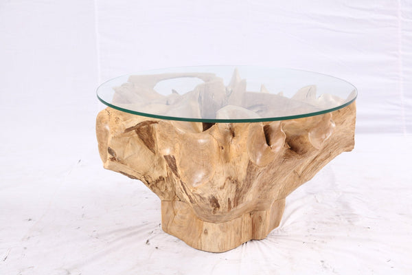 32” Inch Diameter Sculptured Teak Root Round Coffee Table 222 - Dyag East