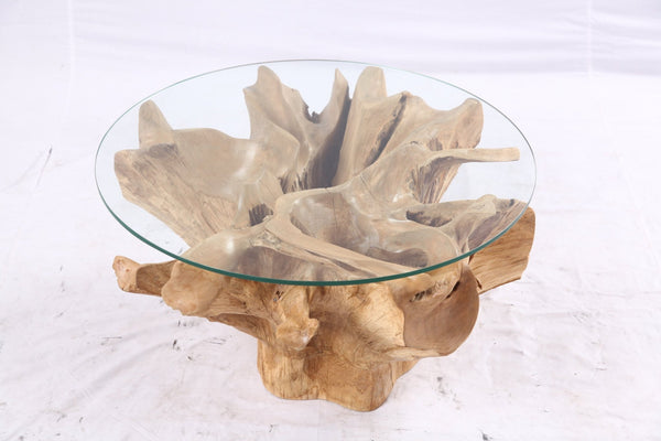 32” Inch Diameter Sculptured Teak Root Round Coffee Table 222 - Dyag East
