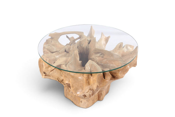 32” Inch Diameter Sculptured Teak Root Round Coffee Table 222 - Dyag East