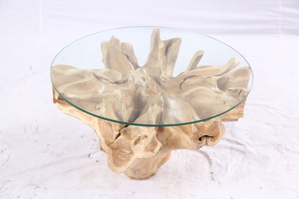32” Inch Diameter Sculptured Teak Root Round Coffee Table 223 - Dyag East