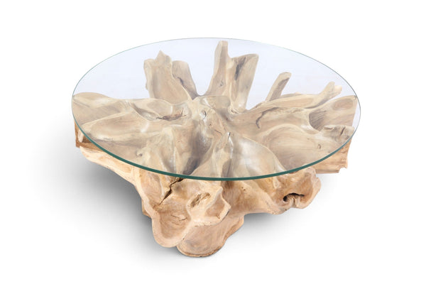 32” Inch Diameter Sculptured Teak Root Round Coffee Table 223 - Dyag East
