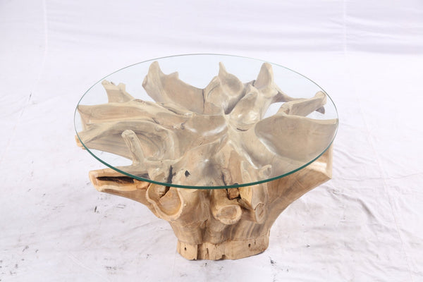 32” Inch Diameter Sculptured Teak Root Round Coffee Table 223 - Dyag East