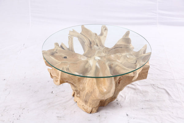 32” Inch Diameter Sculptured Teak Root Round Coffee Table 223 - Dyag East