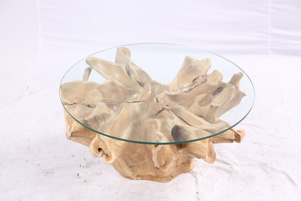 32” Inch Diameter Sculptured Teak Root Round Coffee Table 223 - Dyag East