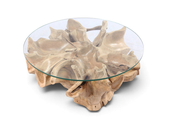32” Inch Diameter Sculptured Teak Root Round Coffee Table 223 - Dyag East