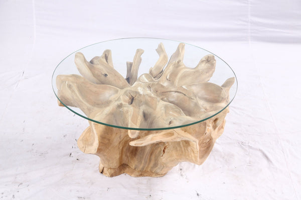 32” Inch Diameter Sculptured Teak Root Round Coffee Table 223 - Dyag East