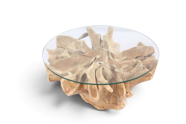 32” Inch Diameter Sculptured Teak Root Round Coffee Table 223 - Dyag East